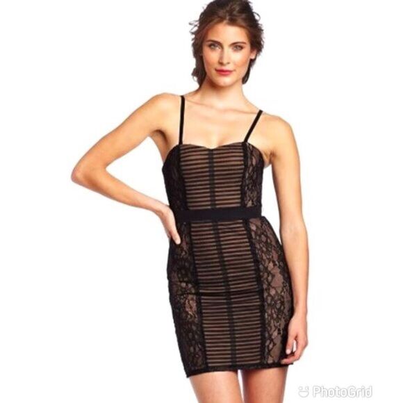 BCBGMAXAZRIA Strapless Bodycon Cocktail Dress Mini Corset Striped‎ Black Size 6 - Picture 1 of 16